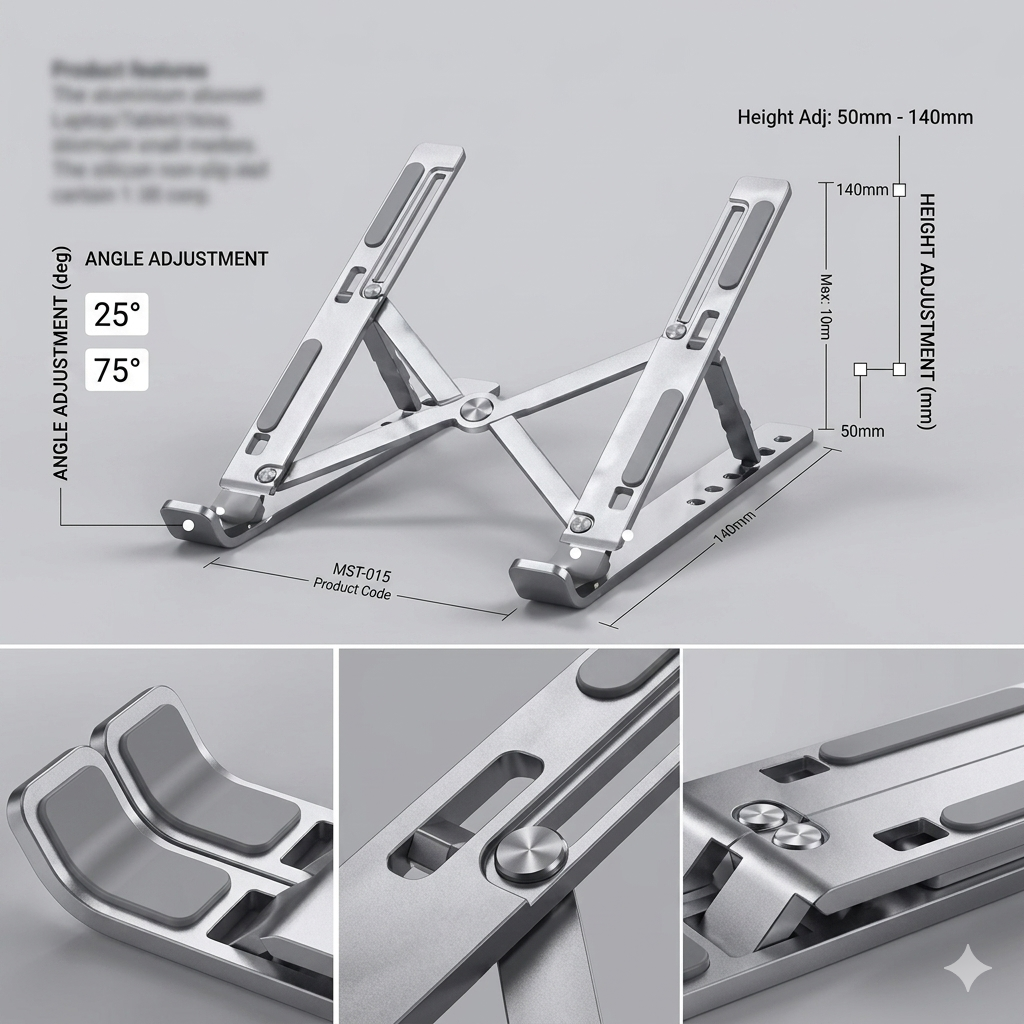 Aluminum Laptop Stand (Adjustable & Foldable)
